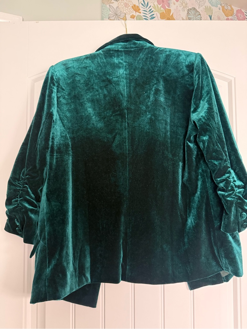Skies Are Blue Velvet Blazer Jacket in Deep Green - Picture 5 of 12